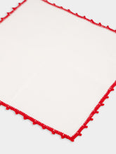 House of Capricorn Hand-Embroidered Teresa White Linen with Red Cocktail Crochet Napkin