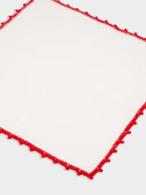 House of Capricorn Hand-Embroidered Teresa White Linen with Red Cocktail Crochet Napkin