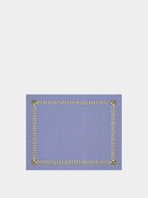 House of Capricorn Hand-Embroidered Maria Blue Linen with Green Embroidery Placemat