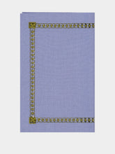House of Capricorn Hand-Embroidered Maria Blue Linen with Green Embroidery Placemat