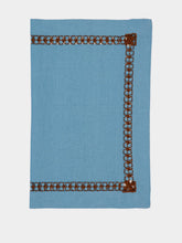 House of Capricorn Hand-Embroidered Maria Turquoise Linen with Brown Embroidery Placemat