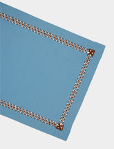 House of Capricorn Hand-Embroidered Maria Turquoise Linen with Brown Embroidery Placemat