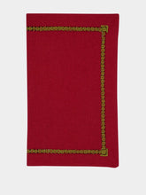 House of Capricorn Hand-Embroidered Maria Bordeaux Linen with Green Embroidery Placemat