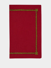 House of Capricorn Hand-Embroidered Maria Bordeaux Linen with Green Embroidery Placemat