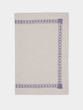 House of Capricorn Hand-Embroidered Maria Ice Blue Linen with Blue Embroidery Placemat
