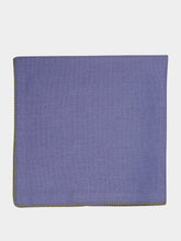 House of Capricorn Hand-Embroidered Maria Blue Linen with Green Embroidery Napkin