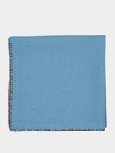 House of Capricorn Hand-Embroidered Maria Turquoise Linen with Brown Embroidery Napkin