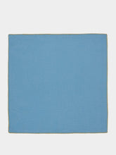House of Capricorn Hand-Embroidered Maria Turquoise Linen with Yellow Embroidery Napkin