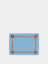 House of Capricorn Hand-Embroidered Maria Turquoise Linen with Brown Embroidery Cocktail Napkin