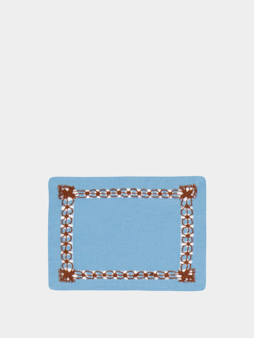 Hand Embroidered Maria Turquoise and Brown Cocktail Napkin