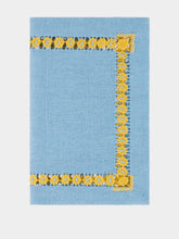 House of Capricorn Hand-Embroidered Maria Turquoise with Yellow Embroidery Cocktail Napkin