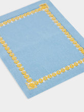 House of Capricorn Hand-Embroidered Maria Turquoise with Yellow Embroidery Cocktail Napkin