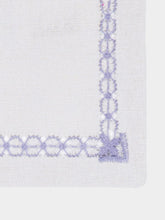 House of Capricorn Hand-Embroidered Maria Ice Blue Linen with Blue Embroidery Cocktail Napkin