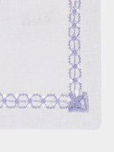 House of Capricorn Hand-Embroidered Maria Ice Blue Linen with Blue Embroidery Cocktail Napkin