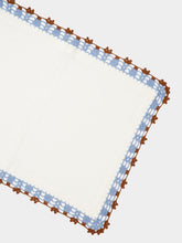 House of Capricorn Hand-Embroidered Leonor Ecru Linen with Blue and Brown Crochet Placemat