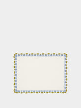 House of Capricorn Hand-Embroidered Leonor White Linen With Blue and Green Crochet Placemat