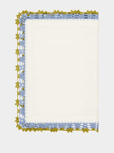 House of Capricorn Hand-Embroidered Leonor White Linen With Blue and Green Crochet Placemat