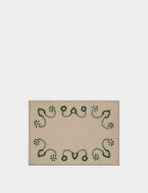 House of Capricorn Hand-Embroidered Viana Beige Linen with Green Embroidery Placemat and Napkin Set