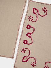 House of Capricorn Hand-Embroidered Viana Beige Linen with Red Embroidery Placemat and Napkin Set
