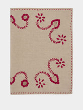 House of Capricorn Hand-Embroidered Viana Beige Linen with Red Embroidery Placemat and Napkin Set