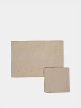 House of Capricorn Hand-Embroidered Viana Beige Linen with Beige Embroidery Placemat and Napkin Set