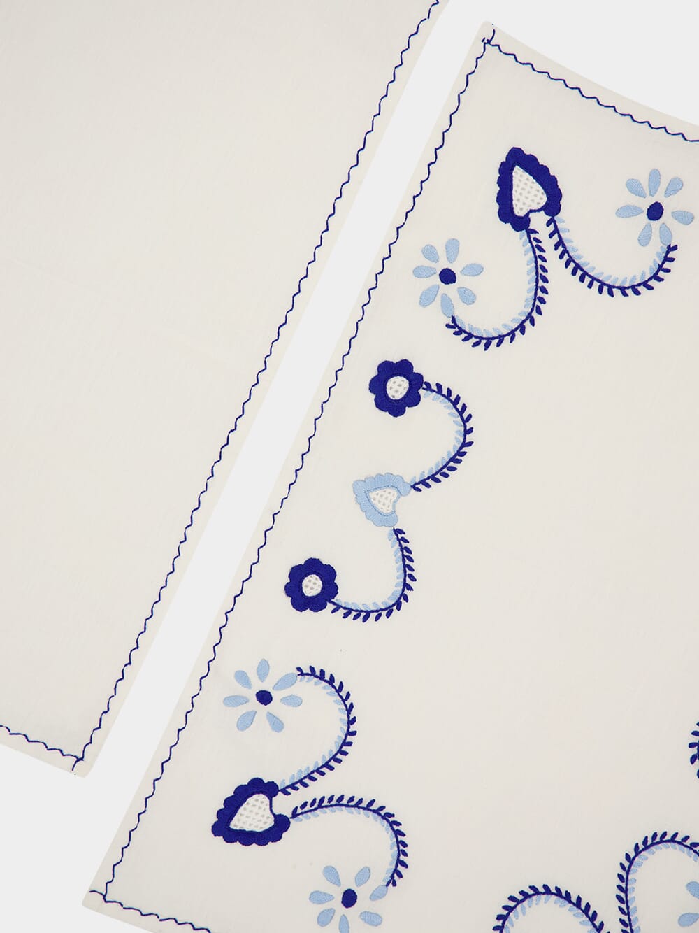 Hand Embroidered Viana White and Blue Placemat and Napkin Set