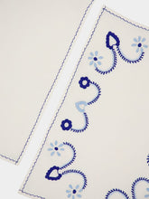 House of Capricorn Hand-Embroidered Viana White Linen with Blue Embroidery Placemat and Napkin Set