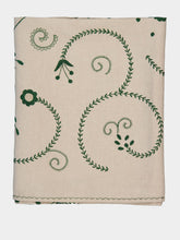 House of Capricorn Hand-Embroidered Viana Beige Linen with Green Embroidery Tablecloth and Napkin Set