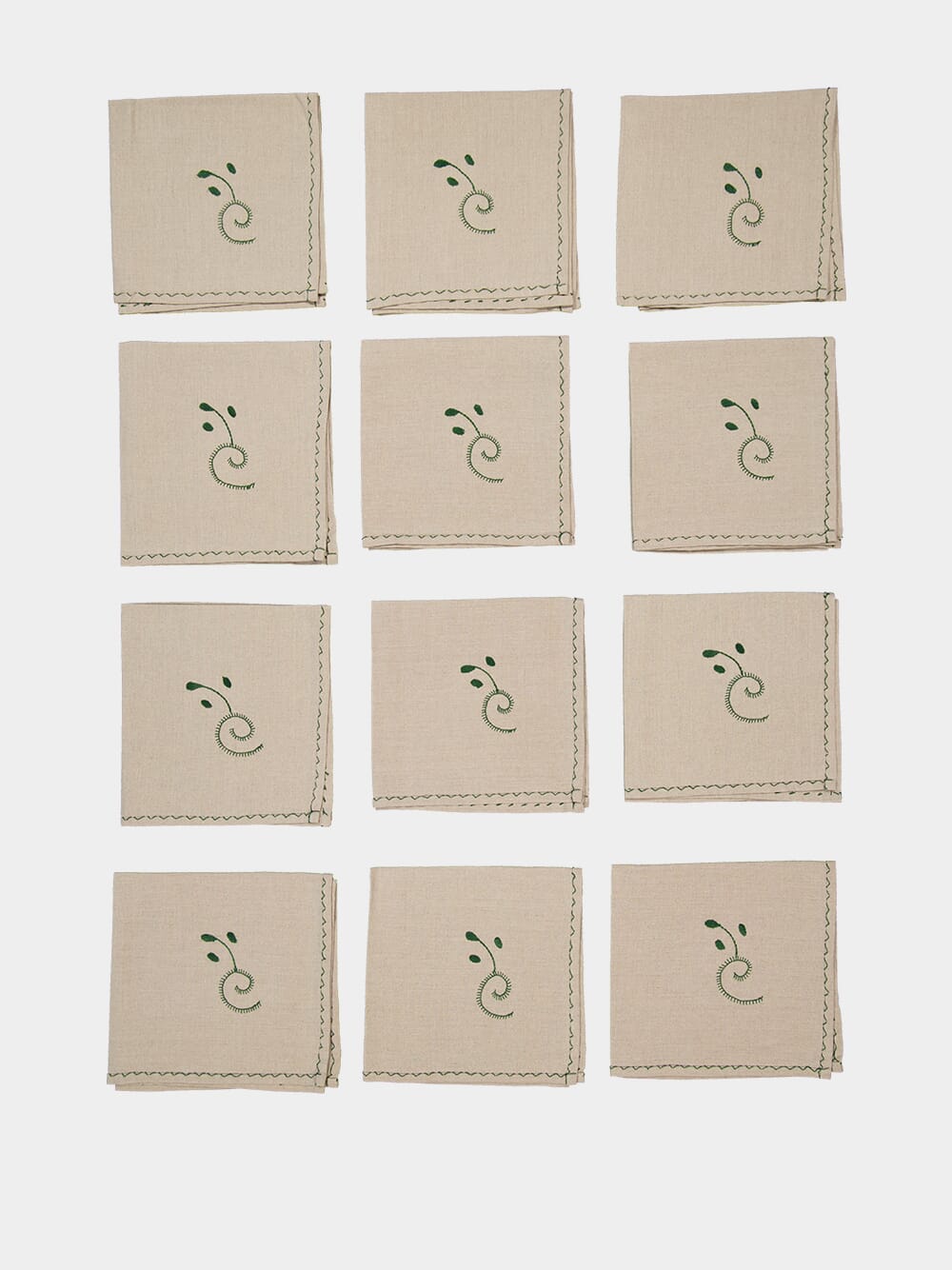 Hand Embroidered Viana Beige and Green Tablecloth and Napkin Set