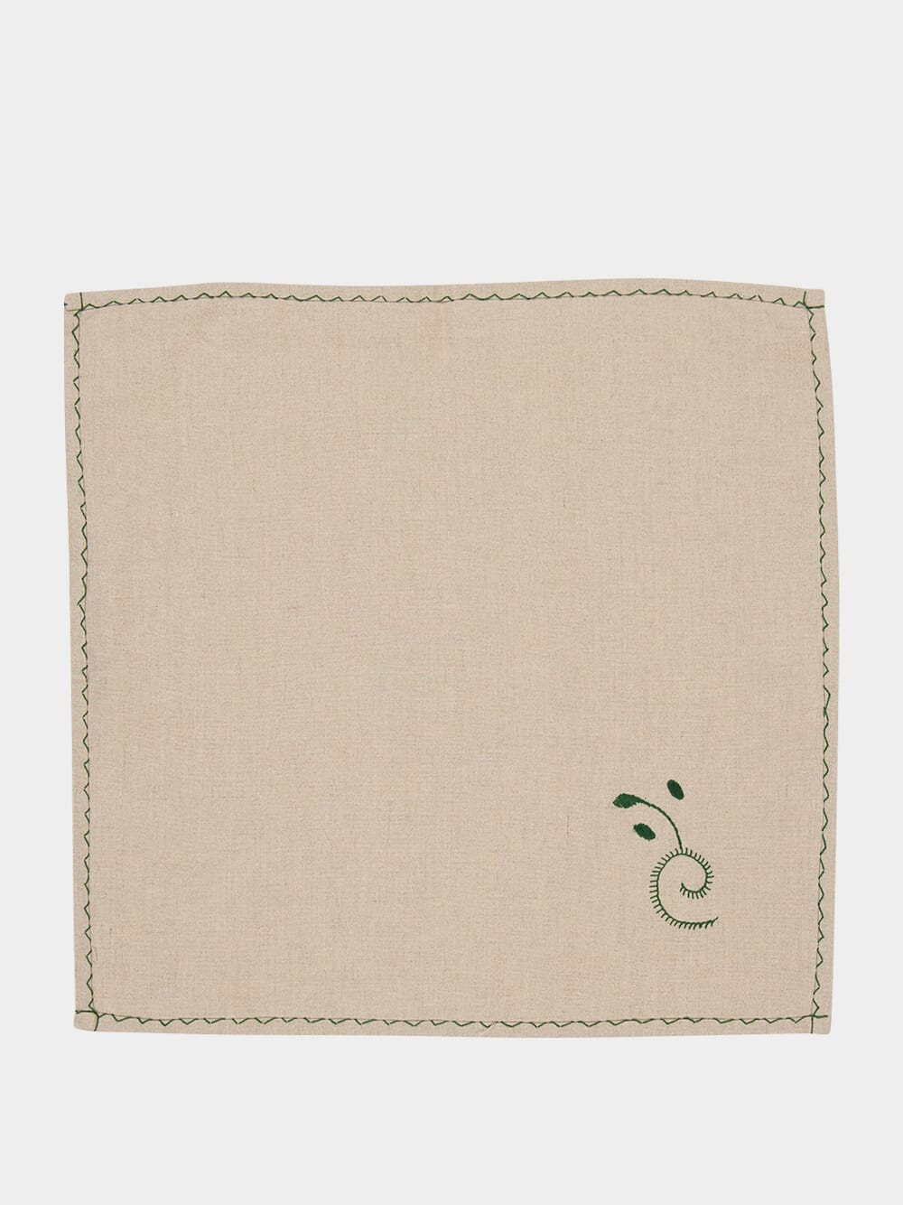 Hand Embroidered Viana Beige and Green Tablecloth and Napkin Set