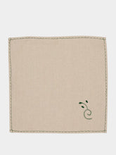 House of Capricorn Hand-Embroidered Viana Beige Linen with Green Embroidery Tablecloth and Napkin Set