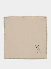 House of Capricorn Hand-Embroidered Viana Beige Linen with Green Embroidery Tablecloth and Napkin Set