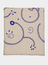 House of Capricorn Hand-Embroidered Viana Beige Linen with Blue Embroidery Tablecloth and Napkin Set