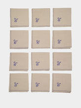 House of Capricorn Hand-Embroidered Viana Beige Linen with Blue Embroidery Tablecloth and Napkin Set