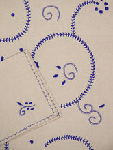 House of Capricorn Hand-Embroidered Viana Beige Linen with Blue Embroidery Tablecloth and Napkin Set