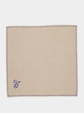 House of Capricorn Hand-Embroidered Viana Beige Linen with Blue Embroidery Tablecloth and Napkin Set