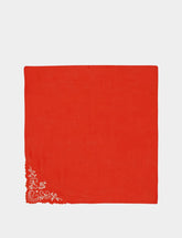 House of Capricorn Hand-Embroidered Santana Red Cotton Napkin
