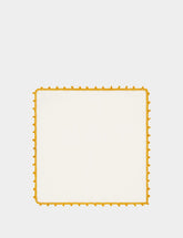 House of Capricorn Hand-Embroidered Teresa White Linen with Yellow Crochet Cocktail Napkin