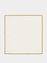 House of Capricorn Hand-Embroidered Teresa White Linen with Yellow Crochet Napkin