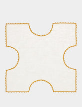 House of Capricorn Hand-Embroidered Teresa White Linen with Yellow Crochet Bread Basket Cloth
