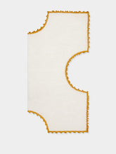 House of Capricorn Hand-Embroidered Teresa White Linen with Yellow Crochet Bread Basket Cloth