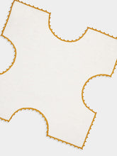 House of Capricorn Hand-Embroidered Teresa White Linen with Yellow Crochet Bread Basket Cloth