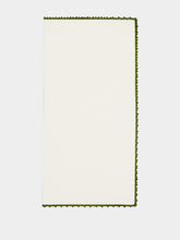 House of Capricorn Hand-Embroidered Teresa White Linen with Dark Green Crochet Napkin