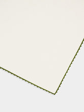 House of Capricorn Hand-Embroidered Teresa White Linen with Dark Green Crochet Napkin
