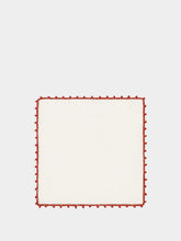 House of Capricorn Hand-Embroidered Teresa White Linen with Brick Crochet Cocktail Napkin