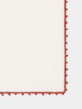 House of Capricorn Hand-Embroidered Teresa White Linen with Brick Crochet Cocktail Napkin