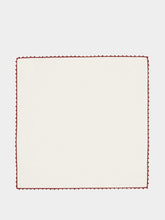House of Capricorn Hand-Embroidered Teresa White Linen with Brick Crochet Napkin