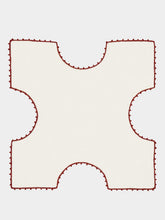 House of Capricorn Hand-Embroidered Teresa White Linen with Brick Crochet Bread Basket Cloth