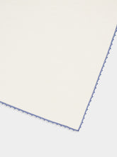 House of Capricorn Hand-Embroidered Teresa White Linen with Light Blue Crochet Napkin