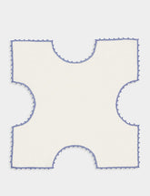 House of Capricorn Hand-Embroidered Teresa White Linen with Light Blue Crochet Bread Basket Cloth